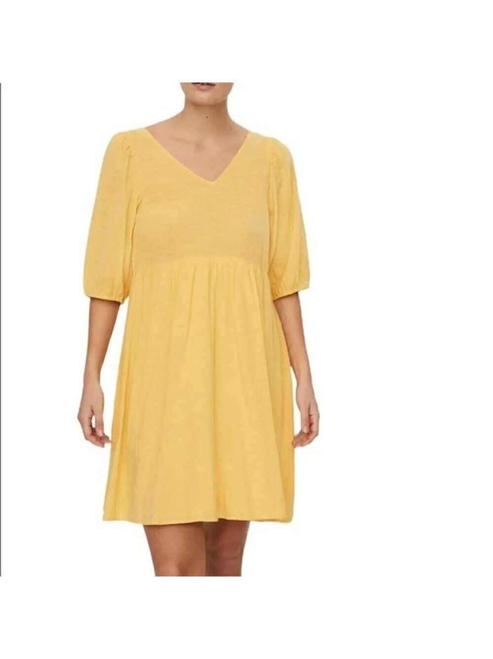 Vero Moda "Gabi" cornsilk puff sleeve dress sz Small ruffle trim